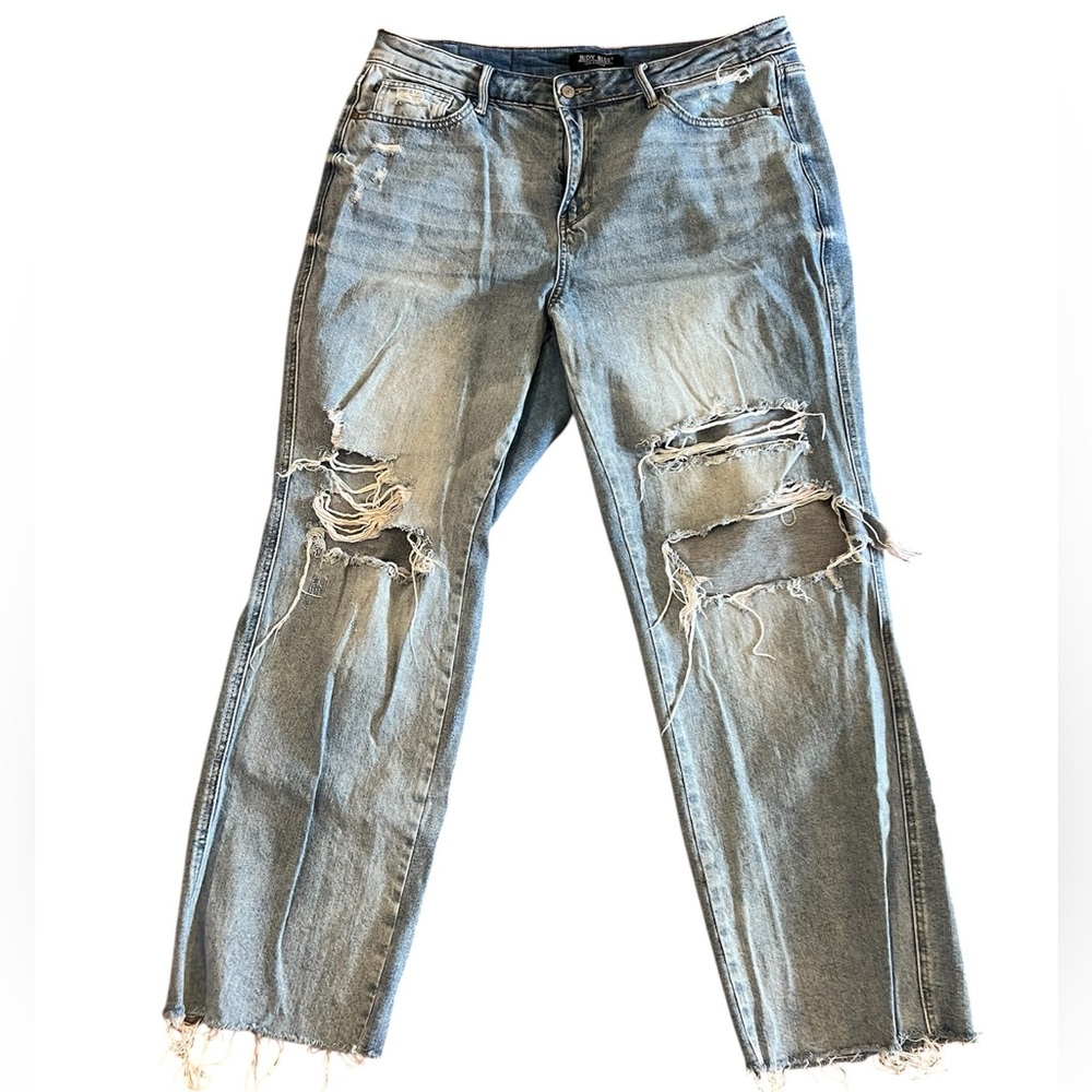 Judy Blue Distressed Straight Leg Jeans - Light Blue